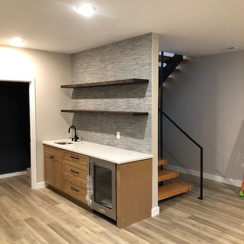 Happy Floors Wooden Sticks Mosaic in Silver adds texture to the backsplash in Edwardsville, IL