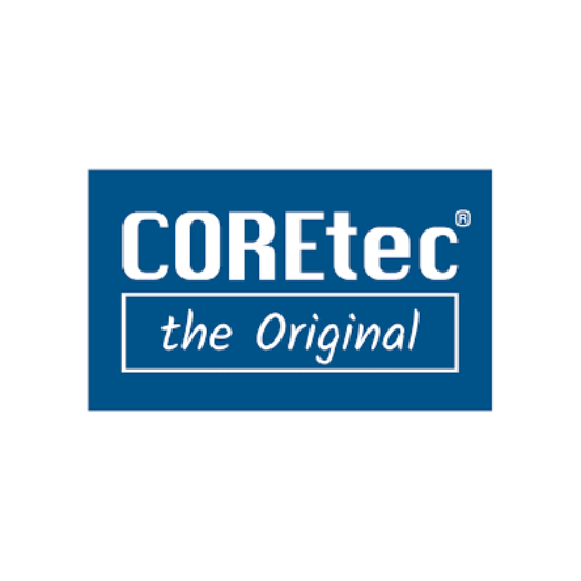 COREtec flooring logo representing waterproof luxury vinyl plank flooring designed for durable, stylish, and family-friendly home spaces.